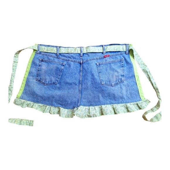 Recycled Upcycled Repurposed Wrangler Jeans Apron Pockets BBQ chef Waist Tie - Picture 3 of 11